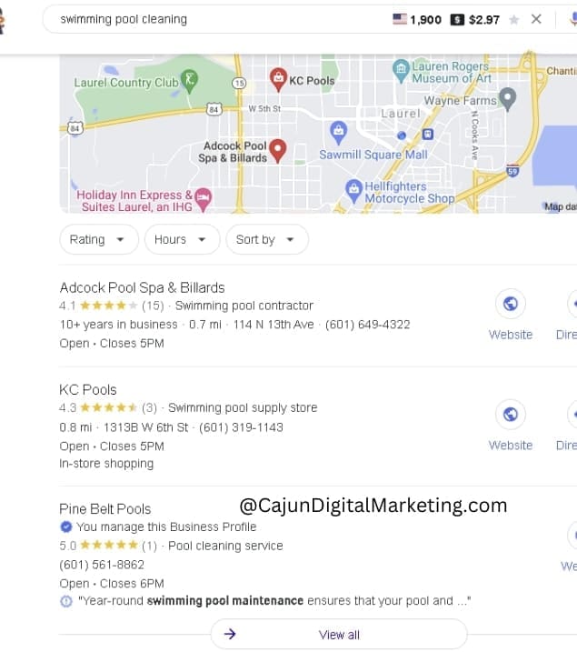 Google Business Profile Optimization PineBeltPools 1st Google Review 2021 Local Map Ranking