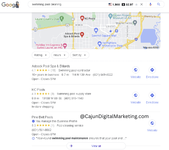 Cajun Digital Marketing Google Maps Ranking PineBeltPools